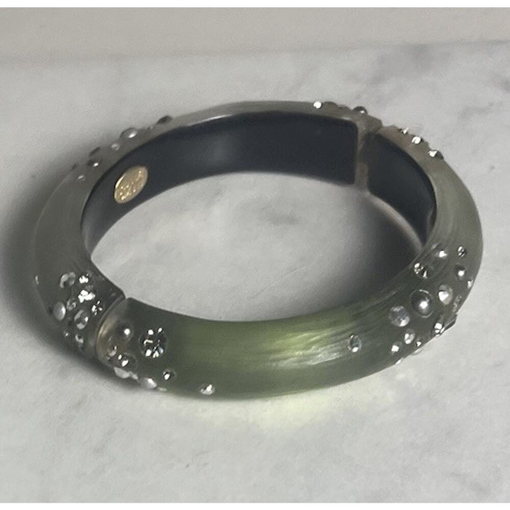 Alexis Bittar Sage Green Assorted Crystal Dust Lucite Hinged Magnetic Bracelet - Picture 15 of 16